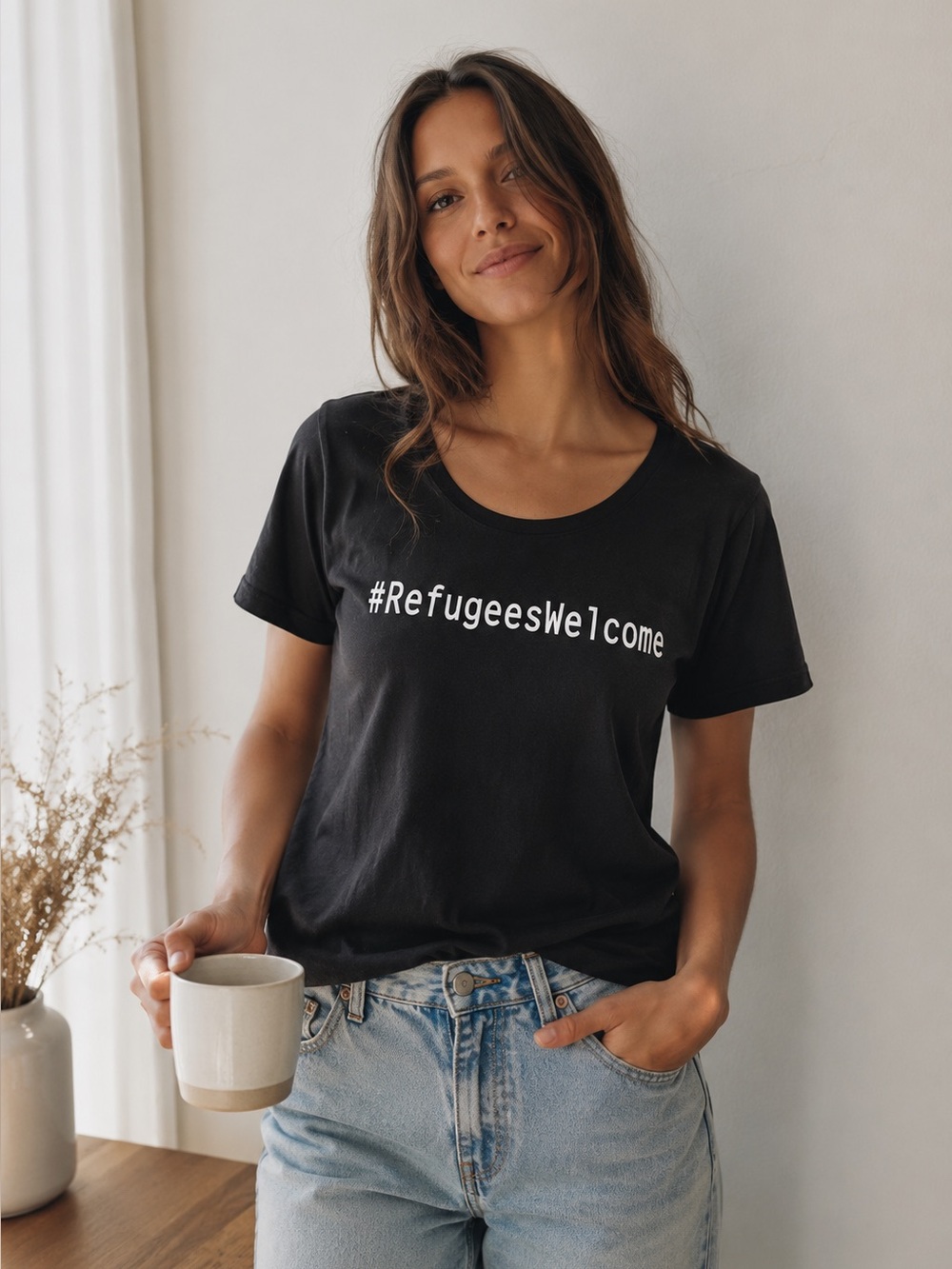 NWT Threads 4 Thought  #RefugeesWelcome Black Tee